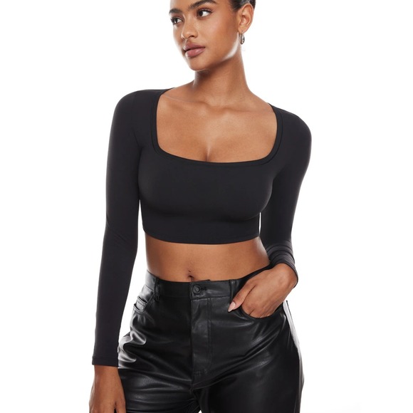 Inlyric Womens Natrelax Stretch Square Neck Basic Long Sleeve Crop Top Size S - Picture 1 of 7